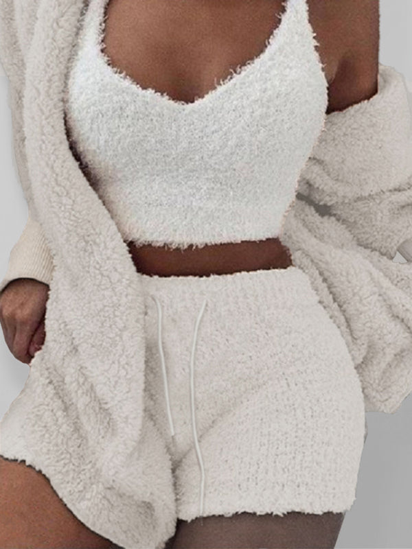 Cozy 3-Piece Plush Pajama Set – Soft Cotton Loungewear for Chilled Vibes