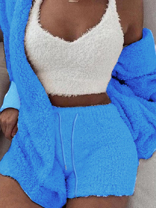 Cozy 3-Piece Plush Pajama Set – Soft Cotton Loungewear for Chilled Vibes