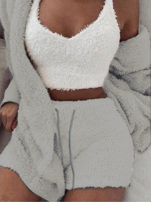 Cozy 3-Piece Plush Pajama Set – Soft Cotton Loungewear for Chilled Vibes