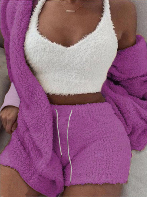 Cozy 3-Piece Plush Pajama Set – Soft Cotton Loungewear for Chilled Vibes