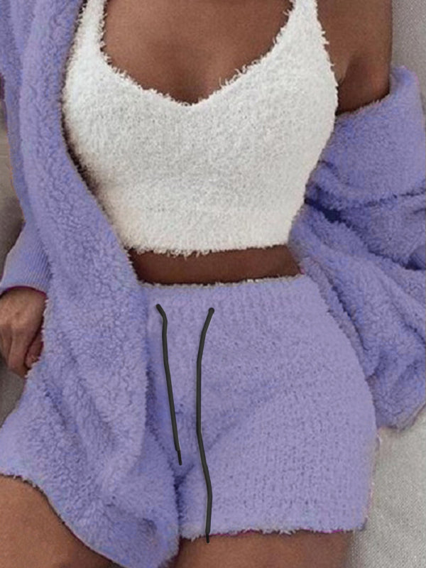Cozy 3-Piece Plush Pajama Set – Soft Cotton Loungewear for Chilled Vibes
