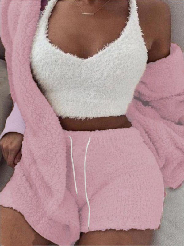 Cozy 3-Piece Plush Pajama Set – Soft Cotton Loungewear for Chilled Vibes