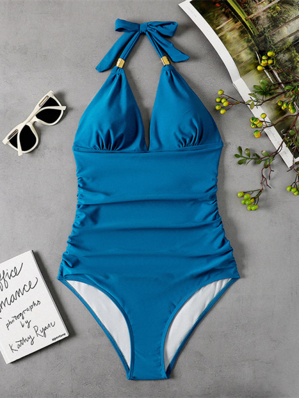 Chic Leopard Print One-Piece Swimsuit – Halter Neck & Backless Elegance