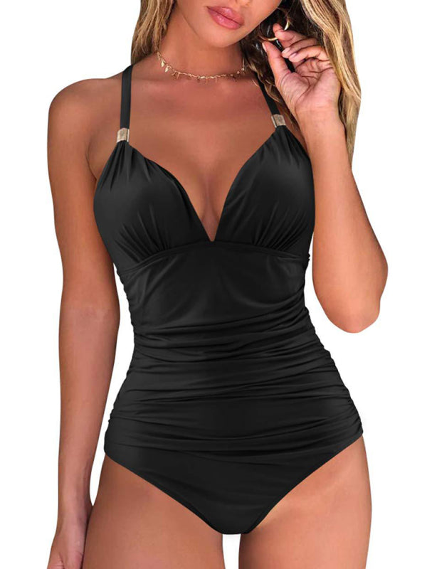 Chic Leopard Print One-Piece Swimsuit – Halter Neck & Backless Elegance