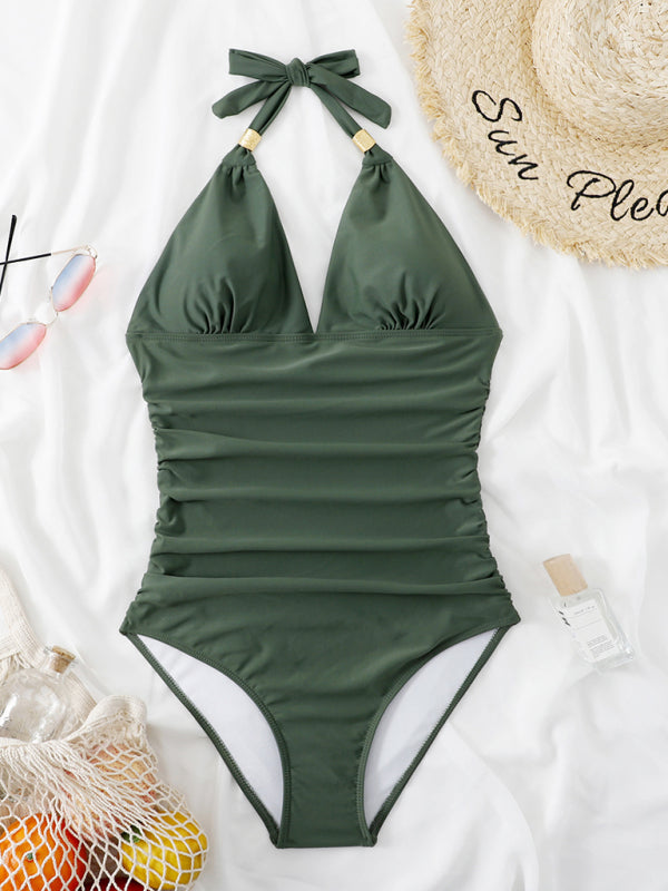 Chic Leopard Print One-Piece Swimsuit – Halter Neck & Backless Elegance