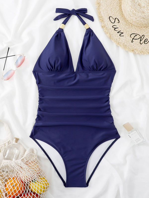 Chic Leopard Print One-Piece Swimsuit – Halter Neck & Backless Elegance