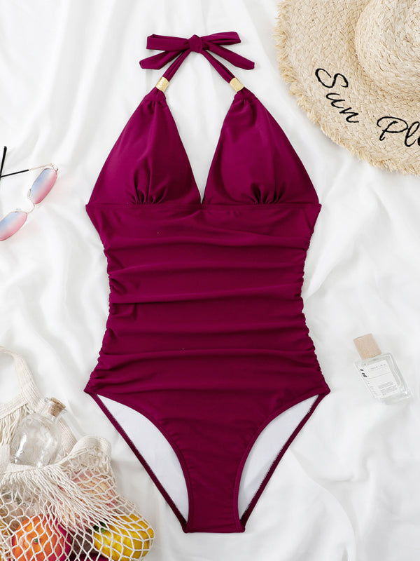 Chic Leopard Print One-Piece Swimsuit – Halter Neck & Backless Elegance