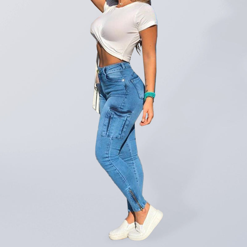 🖤 Trendy Distressed Utility Skinny Jeans for Women – Chic & Edgy Streetwear Denim 🔥