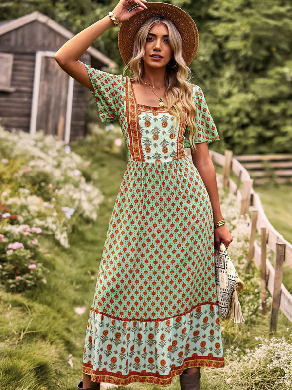 Boho Chic Short Sleeve Midi Dress – Flowy, Stylish & Perfect for Summer