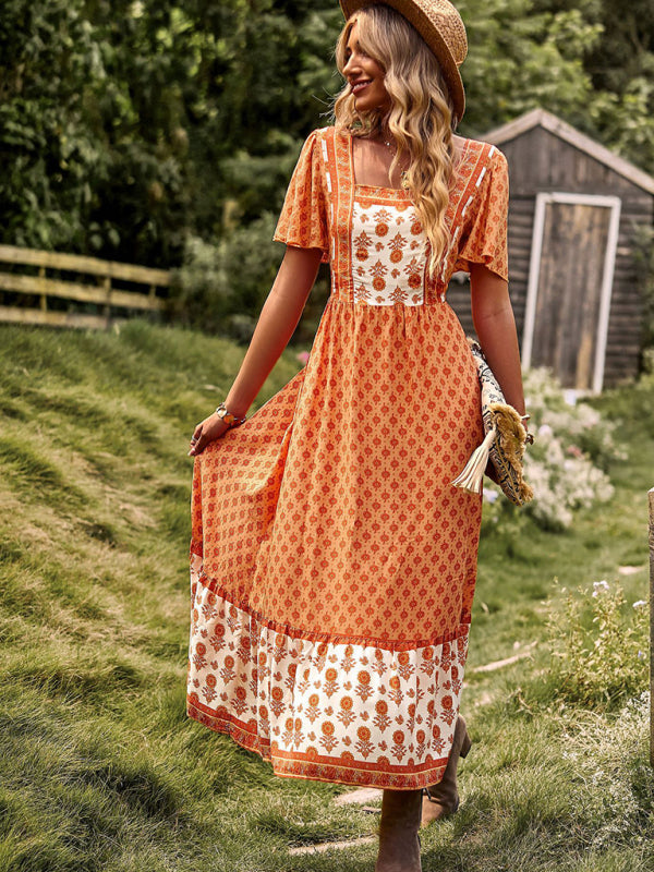 Boho Chic Short Sleeve Midi Dress – Flowy, Stylish & Perfect for Summer