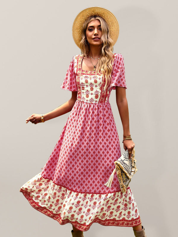 Boho Chic Short Sleeve Midi Dress – Flowy, Stylish & Perfect for Summer