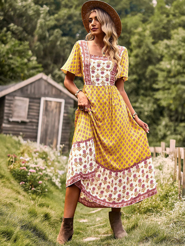 Boho Chic Short Sleeve Midi Dress – Flowy, Stylish & Perfect for Summer