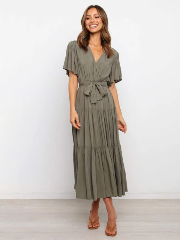 Boho Chic V-Neck Midi Dress – Flowy, Stylish & Perfect for Summer