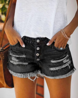 🔥 Trendy Ripped Fringed Denim Shorts – Edgy, Chic & Must-Have Style! 🔥