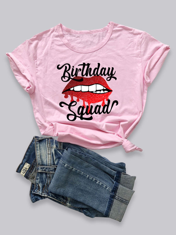 Lips Print Birthday Graphic Tee Casual & Chic