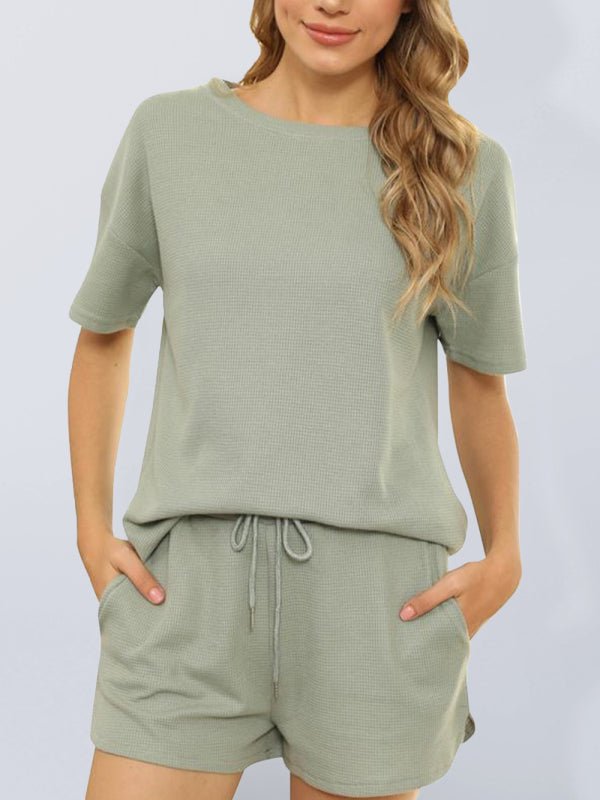 Cozy Chic Waffle Knit Two-Piece Set – Casual Lounge & Pajama Wear