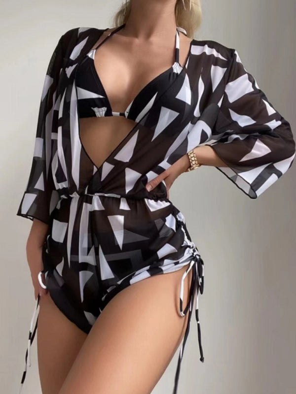 Women's Tropical Print 3-Piece Bikini Set – High Waist, Trendy & Flattering