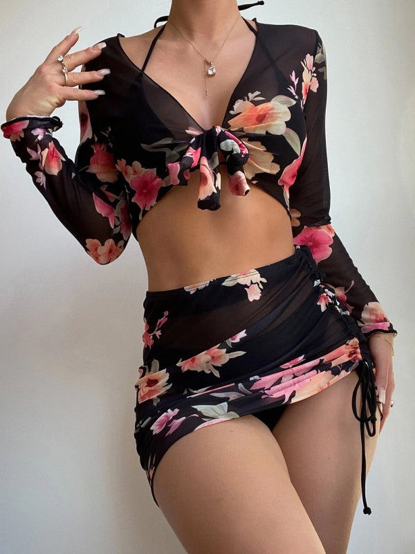Trendy 4-Piece Floral Bikini Set with Chic Cover-Up Perfect for Vacay & Beach Days