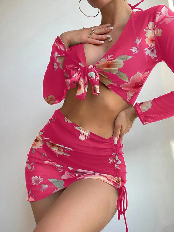 Trendy 4-Piece Floral Bikini Set with Chic Cover-Up Perfect for Vacay & Beach Days