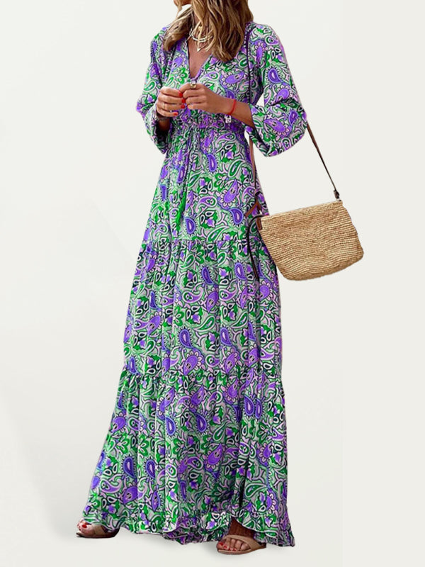 Boho Chic V-Neck Maxi Dress – Flowy, Printed & Perfect for Summer