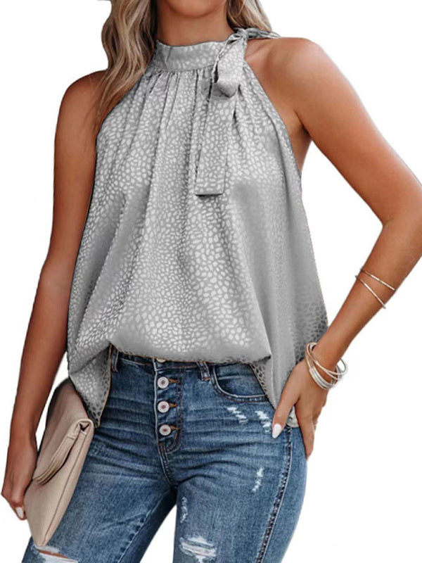 Chic Leopard Print Halter Tank Top Sleeveless Bow Detail – Trendy & Stylish