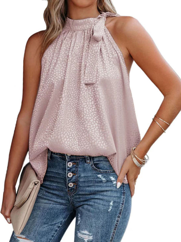 Chic Leopard Print Halter Tank Top Sleeveless Bow Detail – Trendy & Stylish