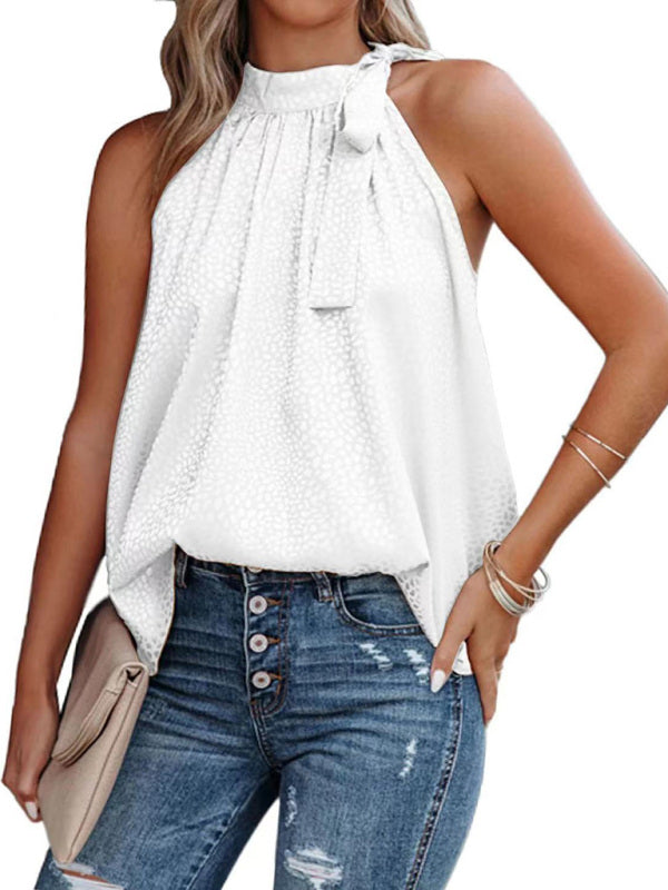 Chic Leopard Print Halter Tank Top Sleeveless Bow Detail – Trendy & Stylish