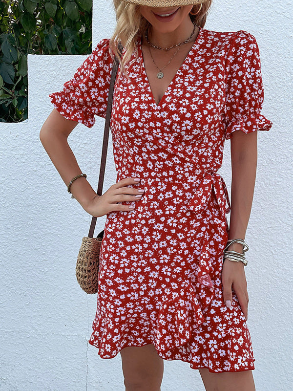 Floral Ruffle Dress for Women High Waist Boho Summer Outfit