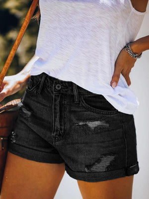 🩵 Trendy Mid Rise Distressed Denim Shorts – Stretchy, Comfy & Chic 🩵