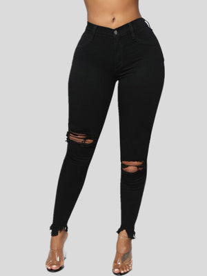 🔥 Trendy Ripped High-Waisted Skinny Jeans – Stretchy & Stylish Denim for Women 🔥