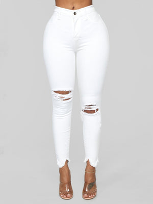 🔥 Trendy Ripped High-Waisted Skinny Jeans – Stretchy & Stylish Denim for Women 🔥