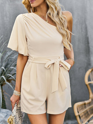 ✨ Women’s Elegant Solid Color One Shoulder Romper – Chic, Graceful, Effortless ✨