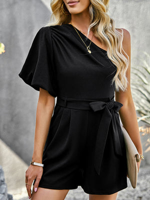 ✨ Women’s Elegant Solid Color One Shoulder Romper – Chic, Graceful, Effortless ✨