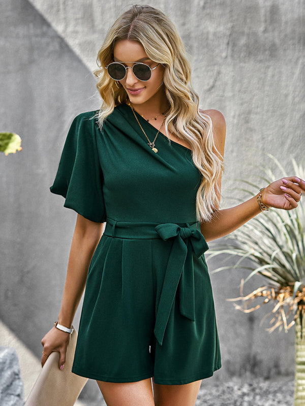 ✨ Women’s Elegant Solid Color One Shoulder Romper – Chic, Graceful, Effortless ✨