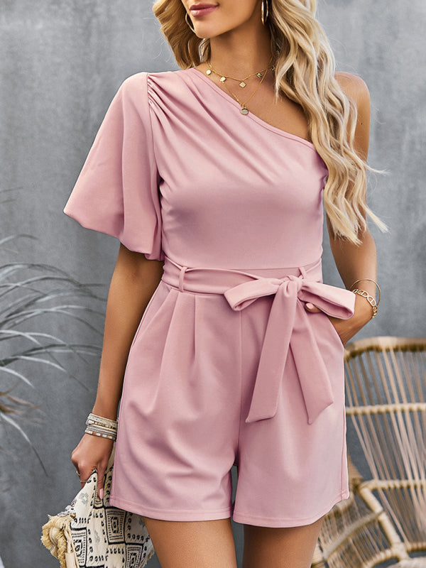 ✨ Women’s Elegant Solid Color One Shoulder Romper – Chic, Graceful, Effortless ✨