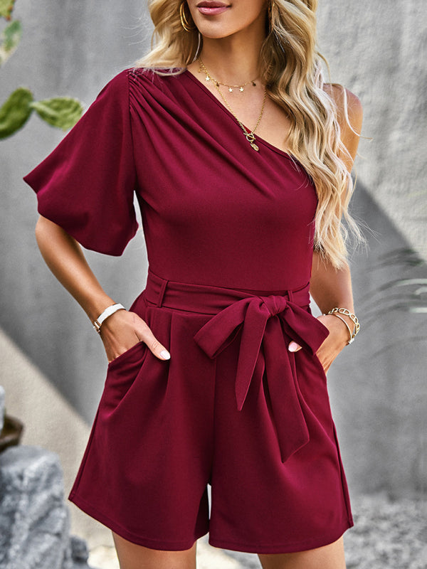 ✨ Women’s Elegant Solid Color One Shoulder Romper – Chic, Graceful, Effortless ✨