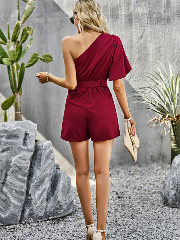 ✨ Women’s Elegant Solid Color One Shoulder Romper – Chic, Graceful, Effortless ✨