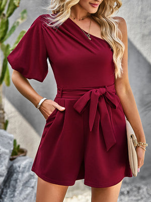 ✨ Women’s Elegant Solid Color One Shoulder Romper – Chic, Graceful, Effortless ✨