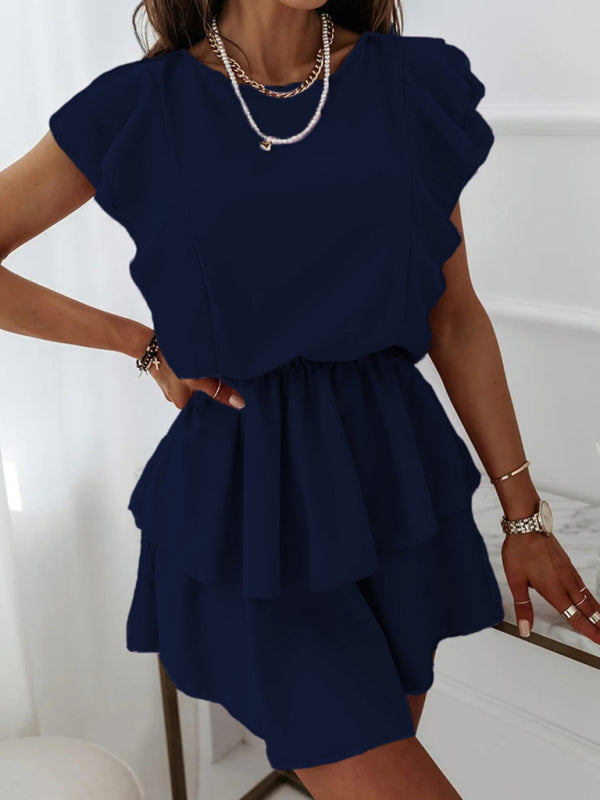 Chic Ruffle Short Sleeve Dress Loose Fit Layered Style – Perfect for Spring Summer Looks