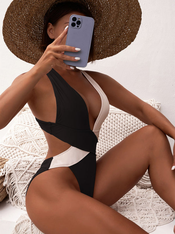 Chic Cross Bikini Swimsuit – Black & White Monochrome Vibes