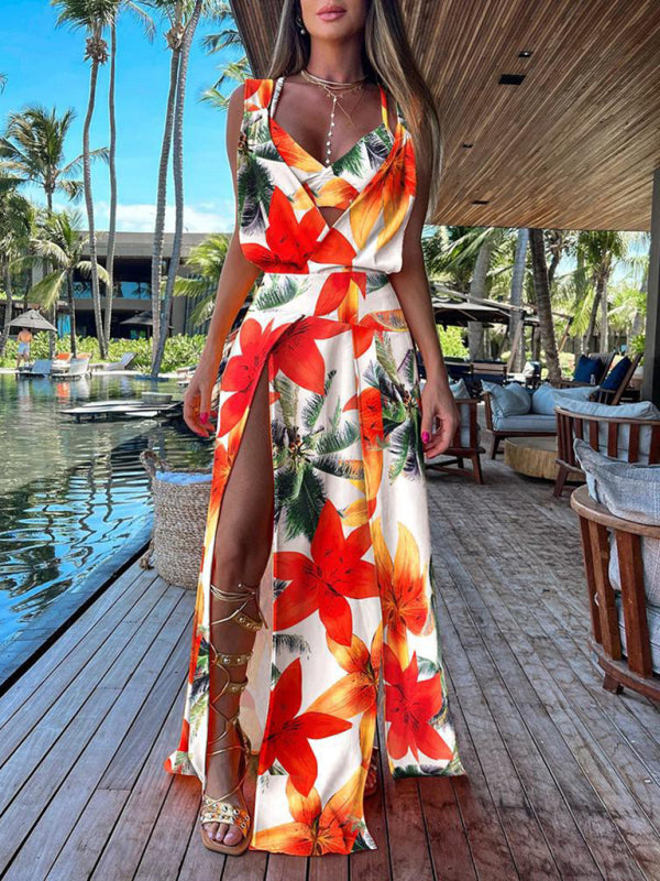 Flowy V-Neck Floral Slit Dress – stylish & Stylish for Vacay Vibes