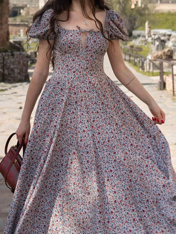 Chic Square Neck Floral Dress Puff Sleeve – Summer Style Must-Have