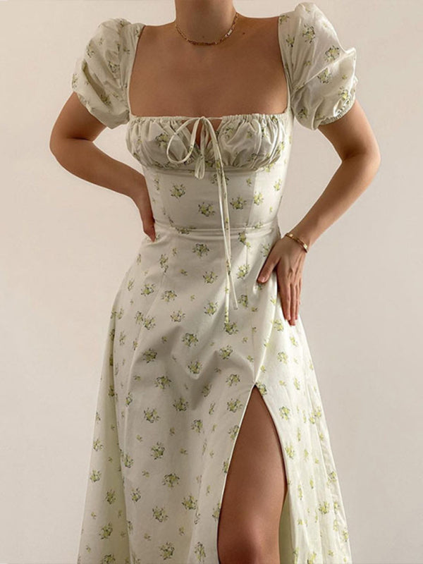 Chic Square Neck Floral Dress Puff Sleeve – Summer Style Must-Have