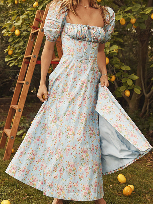 Chic Square Neck Floral Dress Puff Sleeve – Summer Style Must-Have