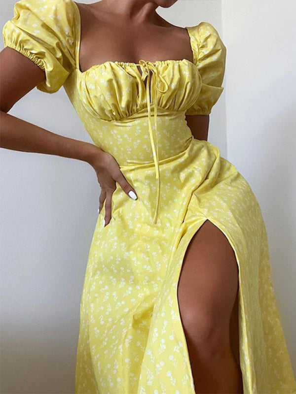 Chic Square Neck Floral Dress Puff Sleeve – Summer Style Must-Have