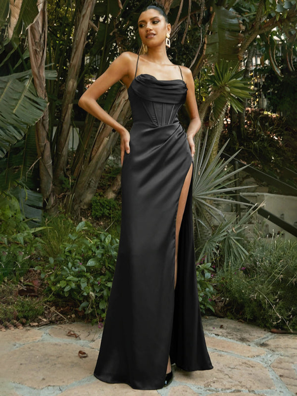 Sleek Sleeveless Pleated Gown Dress – Elegant & Flattering Party Look