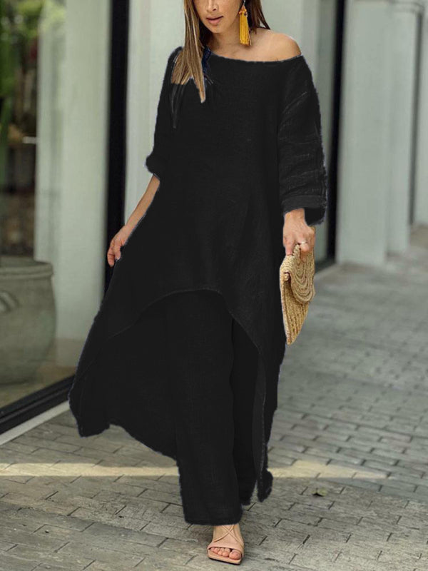 Chic & Comfy Wide-Leg Two-Piece Set – Stylish Long-Sleeve Lounge Outfit for Women