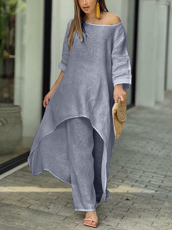 Chic & Comfy Wide-Leg Two-Piece Set – Stylish Long-Sleeve Lounge Outfit for Women