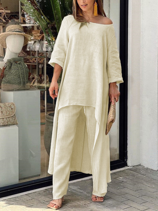 Chic & Comfy Wide-Leg Two-Piece Set – Stylish Long-Sleeve Lounge Outfit for Women