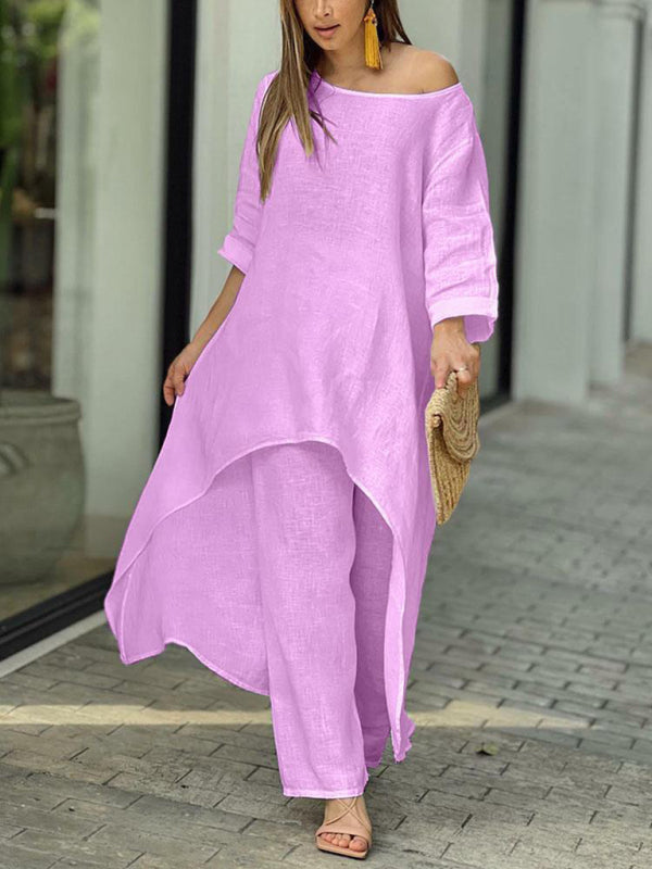 Chic & Comfy Wide-Leg Two-Piece Set – Stylish Long-Sleeve Lounge Outfit for Women